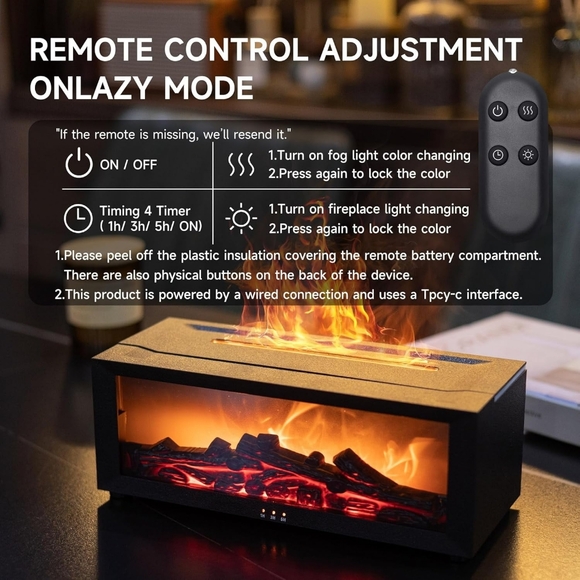 Colorful Flame Fireplace Aroma Diffuser 7 Color Modes Essential Oil Humidifer - Picture 7 of 11